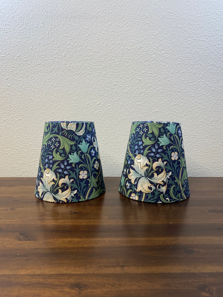 William Morris Golden Lily Navy Fabric Sconce Chandelier Candelabra Lampshade (sold individually)