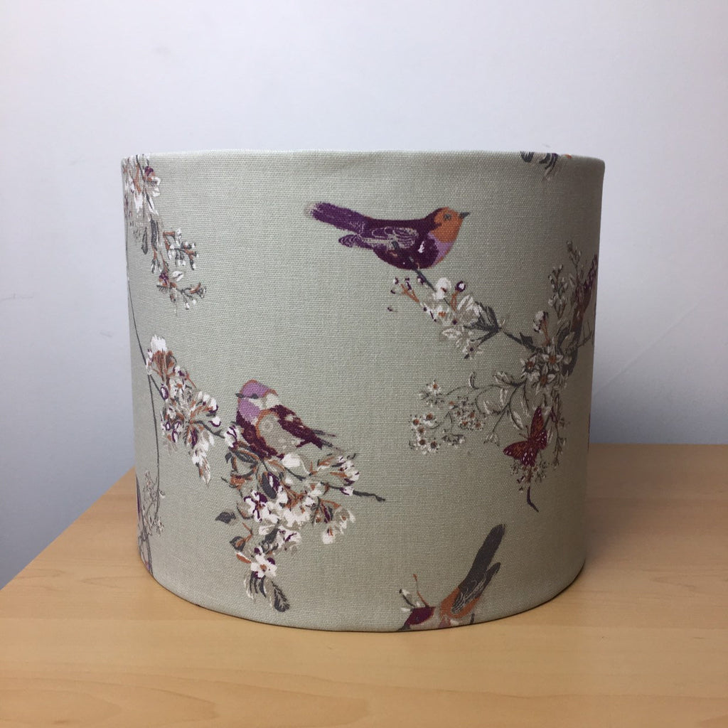 clarke & clarke beautiful birds sage handmade lampshade