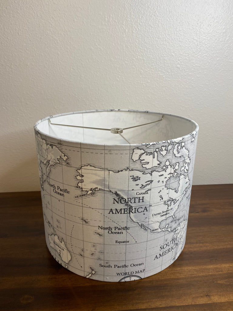 World Map Gray & White Handmade Lampshade