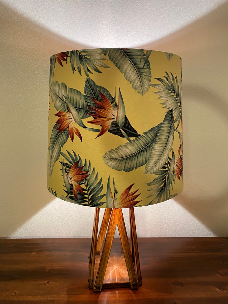 Tropical Yellow & Pink Palm Trees Leaves Handmade Lampshade Gold Silver Copper Lining Drum Empire Coolie