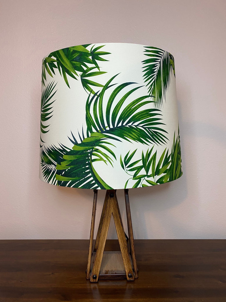 Tropical Green & Cream Palm Leaves Handmade Lampshade Gold Silver Copper Lining Drum Empire Coolie
