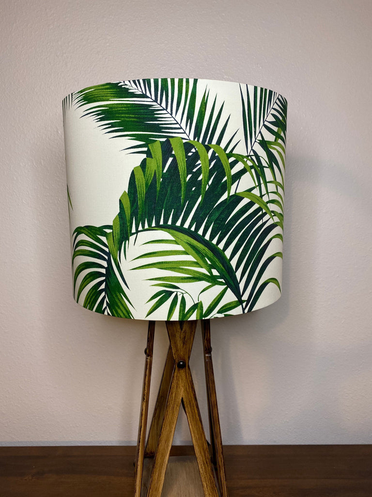 Tropical Green & Cream Palm Leaves Handmade Lampshade Gold Silver Copper Lining Drum Empire Coolie