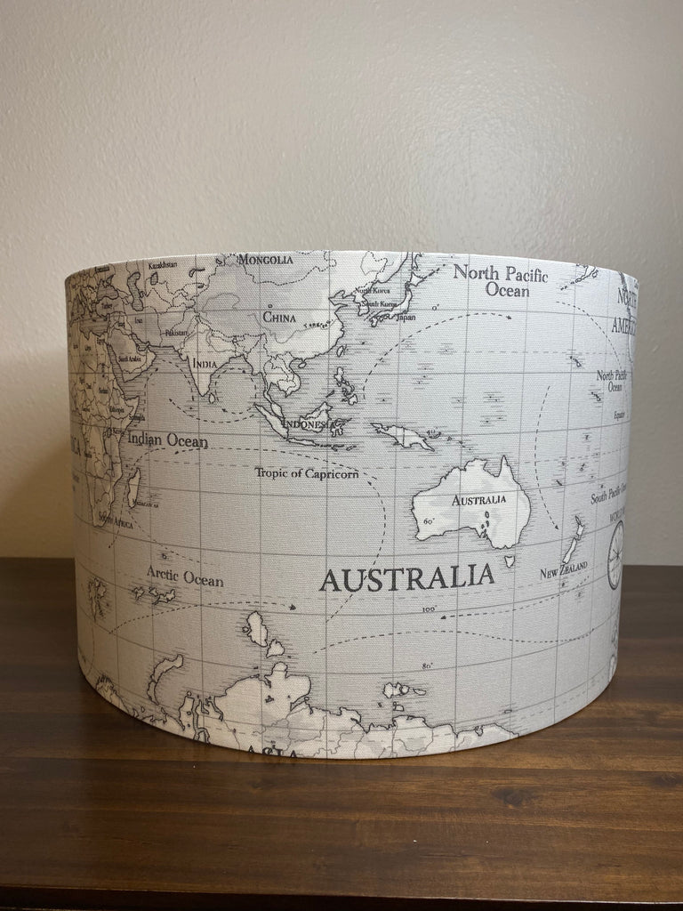 World Map Gray & White Handmade Lampshade
