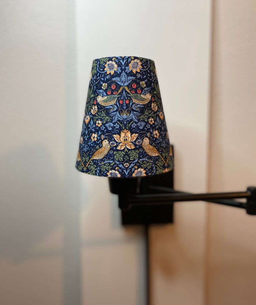 William Morris Mini Strawberry Thief Navy Fabric Sconce Chandelier Candelabra Lampshade