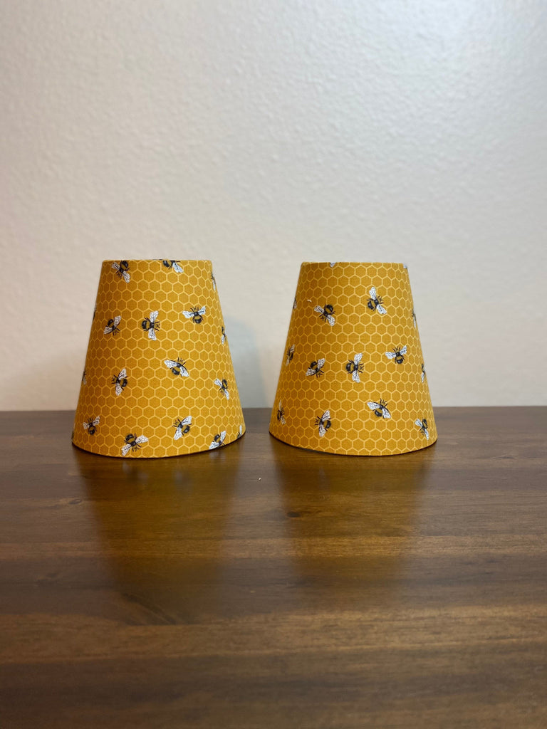 Yellow Ochre Bees & Honeycomb Fabric Sconce Chandelier Candelabra Lampshade