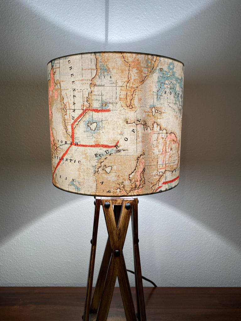 Antique Map Lampshade all lit up
