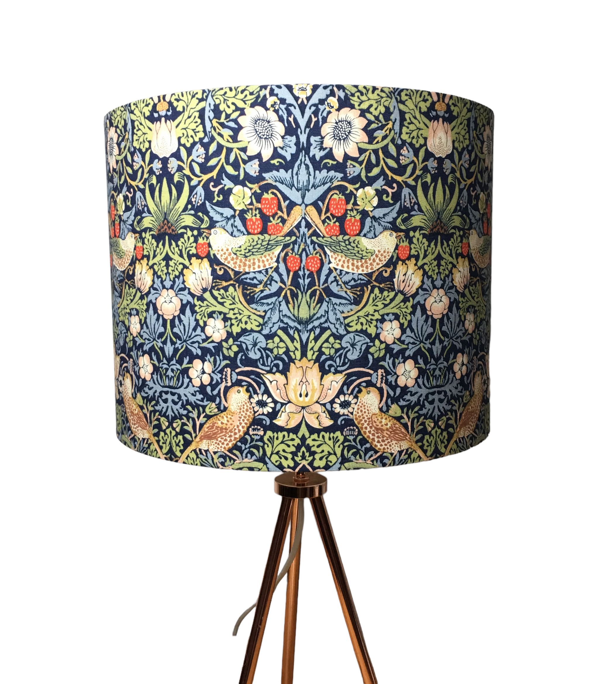 Pleated lampshades made to order, made of shops William Morris cotton fabric Willow Bough in duck egg, crimson and ochre